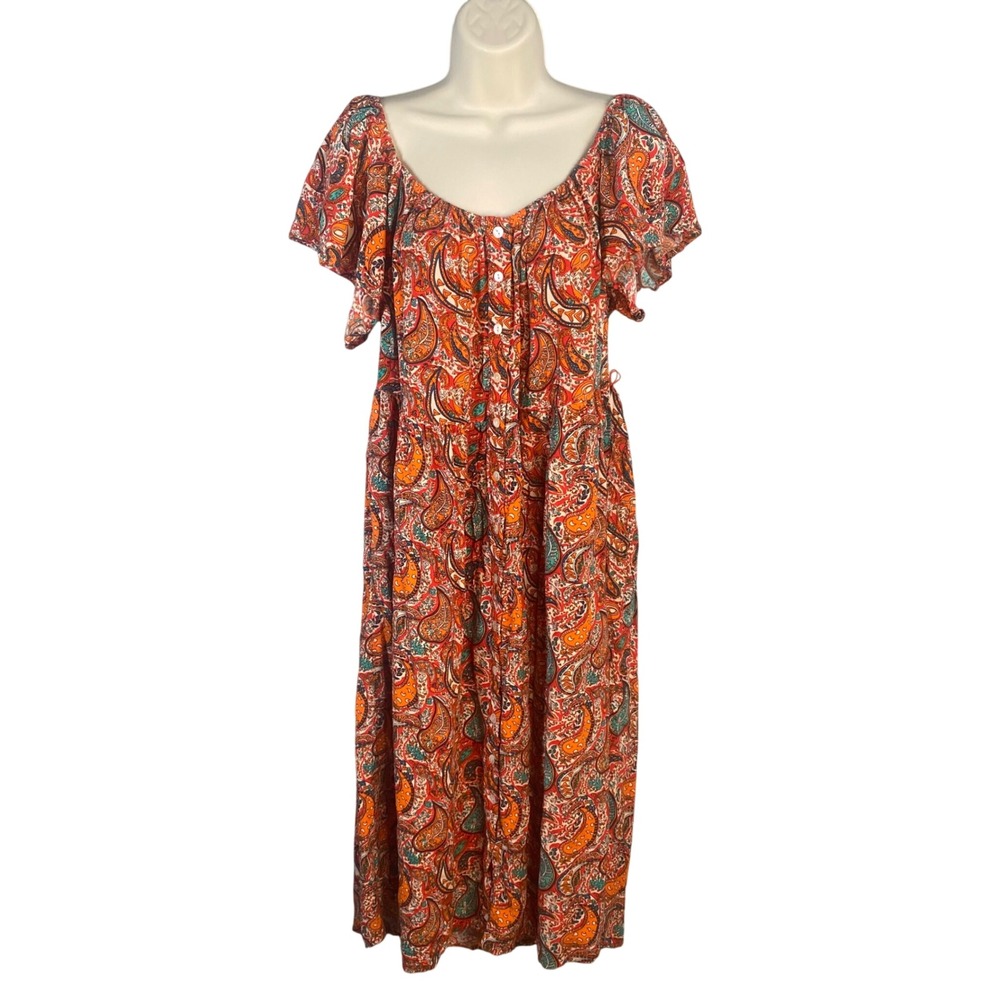 Margaux Riviera Paisley Midi Dress‎ Flutter Sleeve Womens XL Cottagecore Boho
